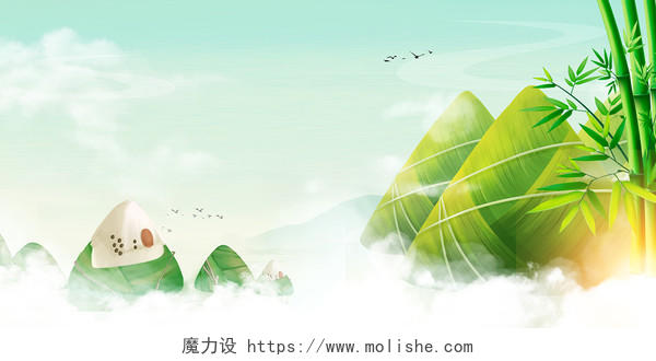 绿色中国风简约端午节展板背景